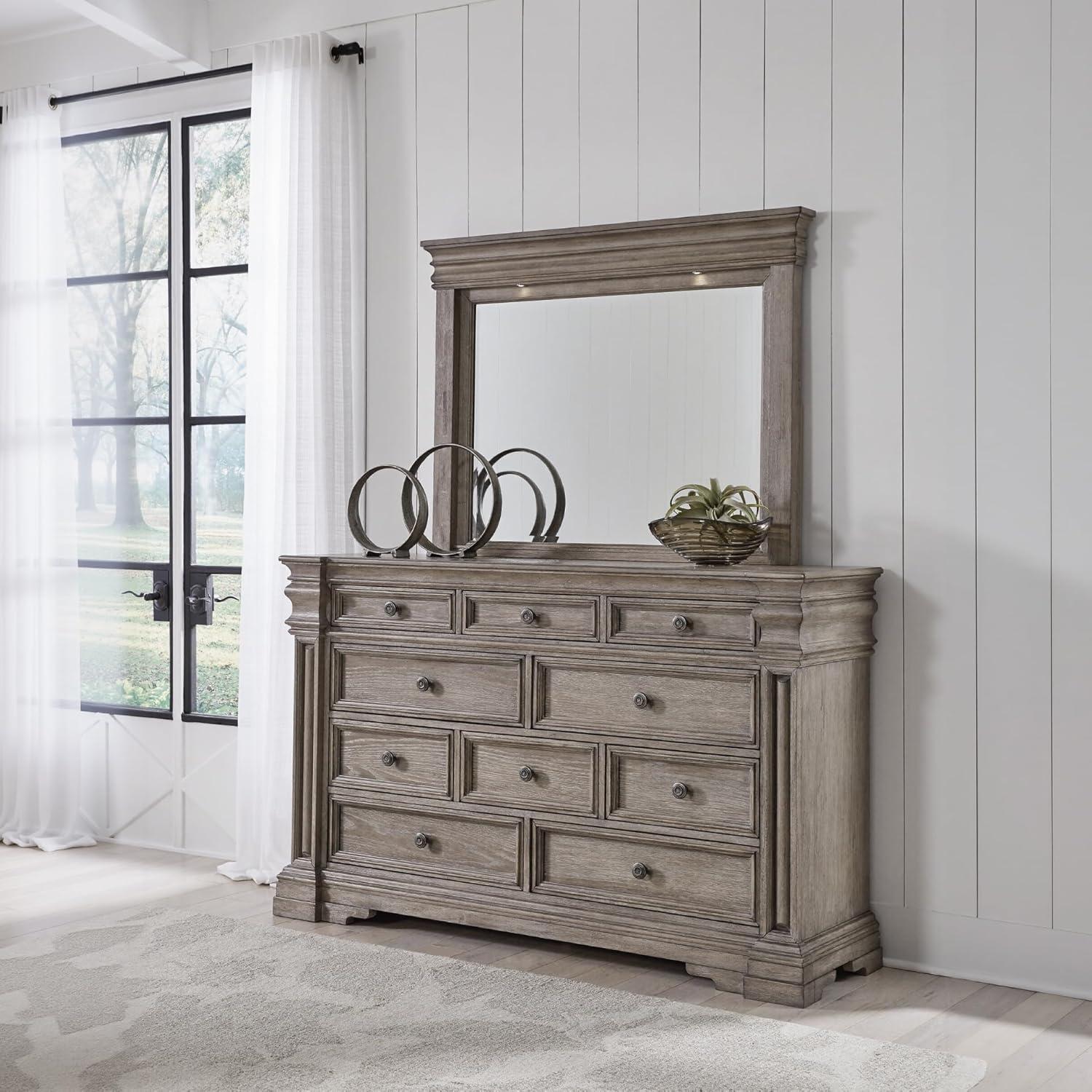 imageSignature Design by Ashley Porter Traditional SmoothGliding 7Drawer Dresser and Mirror with Safety Stop FeltLined Top Drawers and PullOut Tray Dark BrownLight Grayish Brown