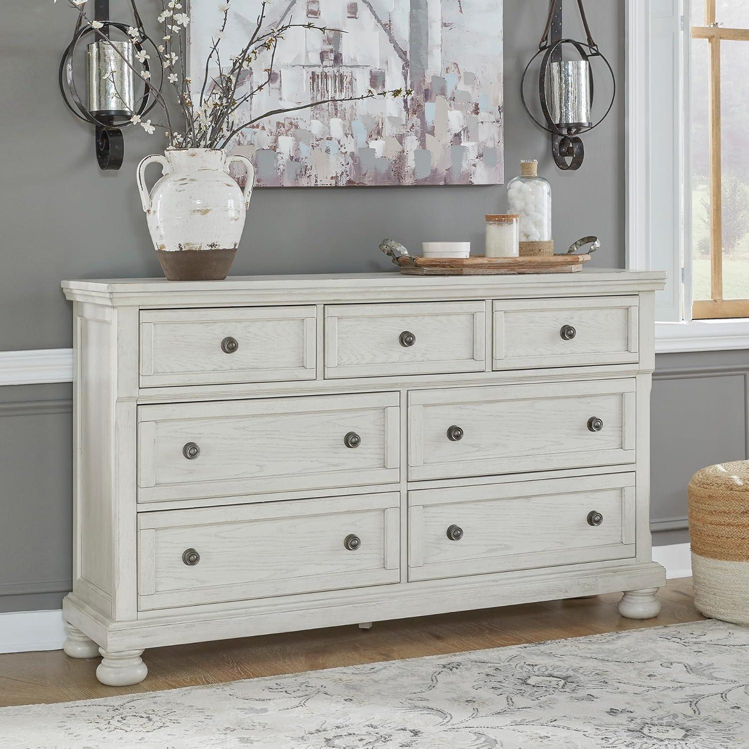 imageSignature Design by Ashley Porter Traditional SmoothGliding 7Drawer Dresser and Mirror with Safety Stop FeltLined Top Drawers and PullOut Tray Dark BrownWhite