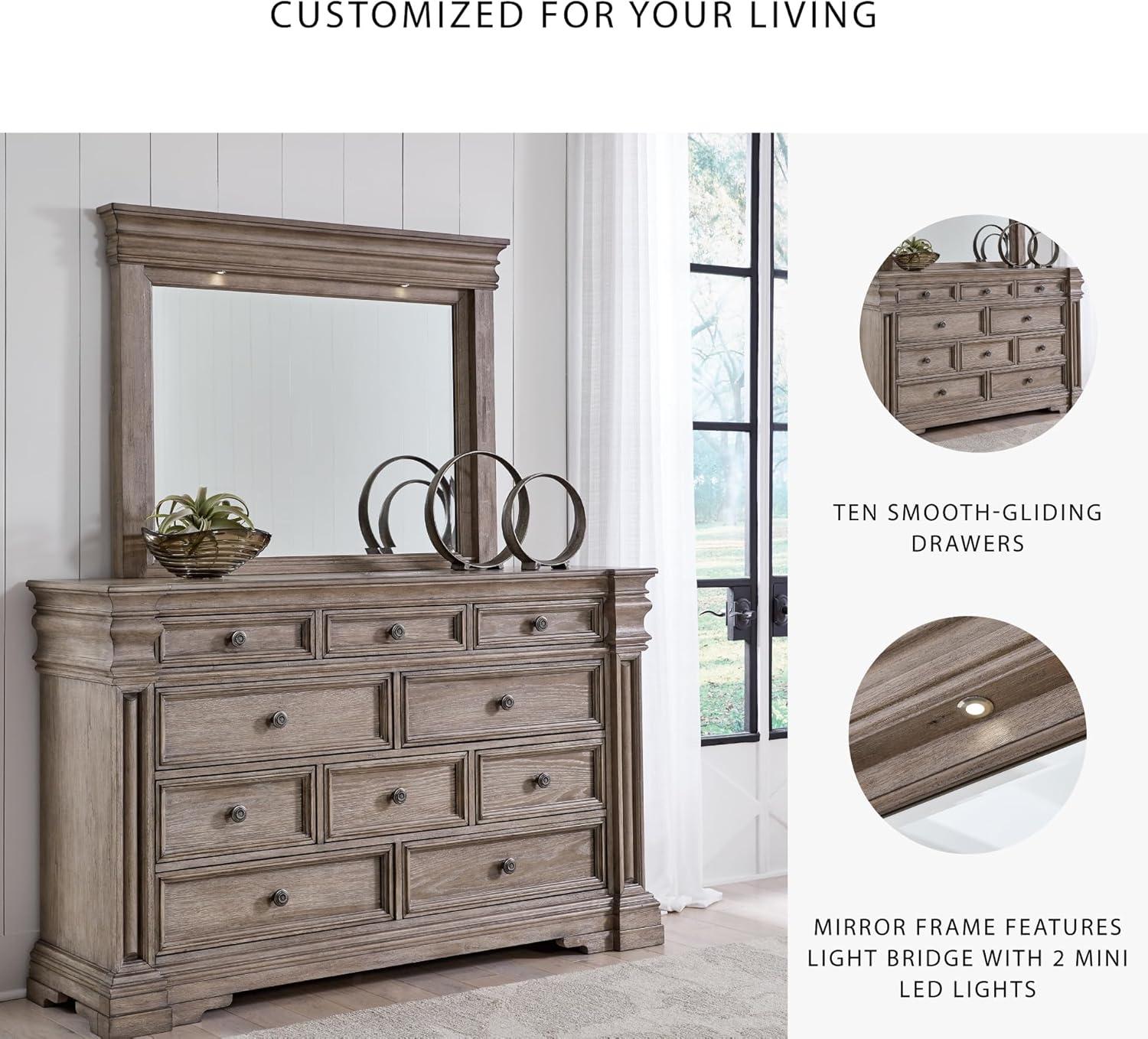 imageSignature Design by Ashley Porter Traditional SmoothGliding 7Drawer Dresser and Mirror with Safety Stop FeltLined Top Drawers and PullOut Tray Dark BrownLight Grayish Brown