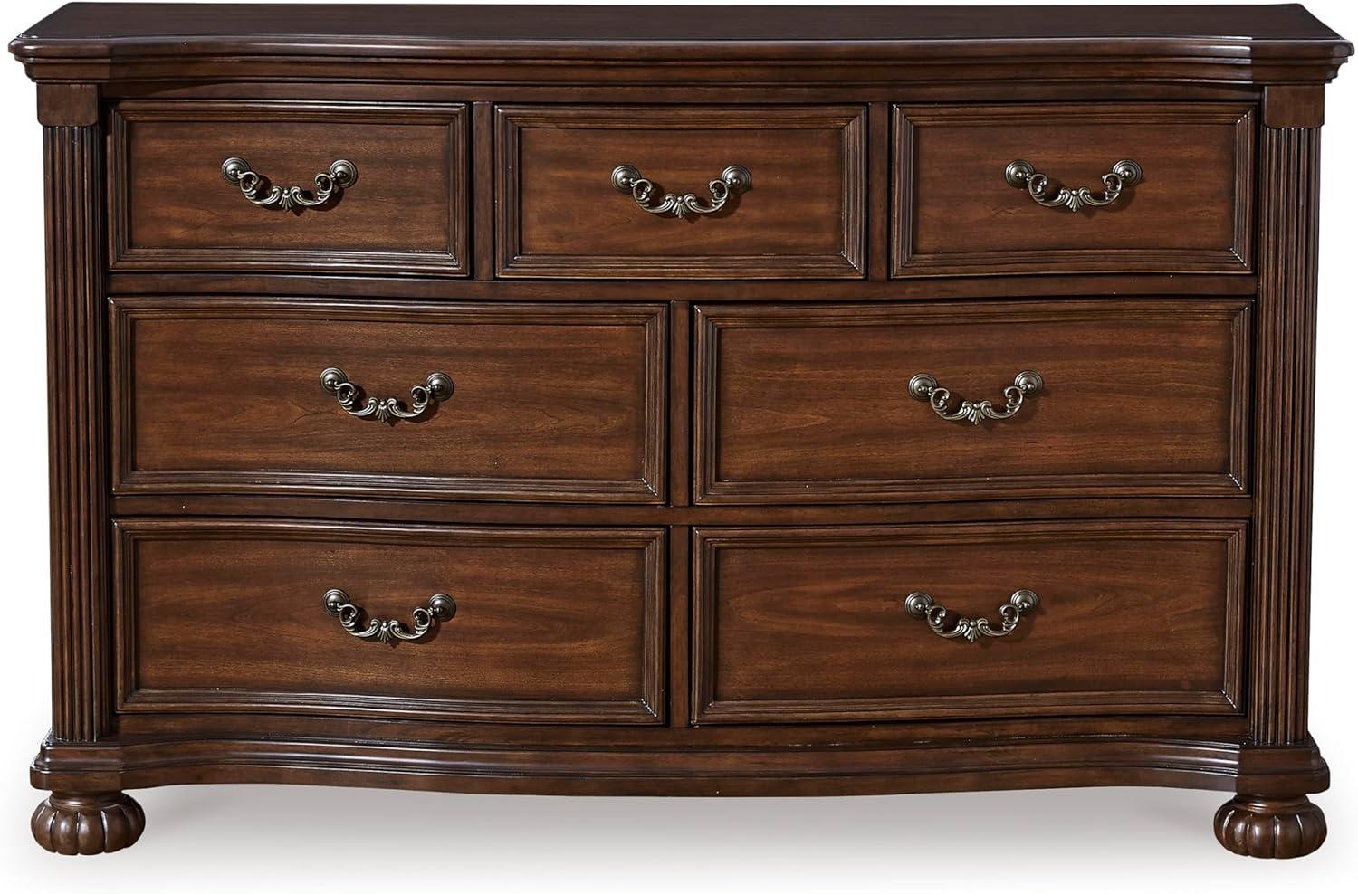 imageSignature Design by Ashley Porter Traditional SmoothGliding 7Drawer Dresser and Mirror with Safety Stop FeltLined Top Drawers and PullOut Tray Dark BrownBrown