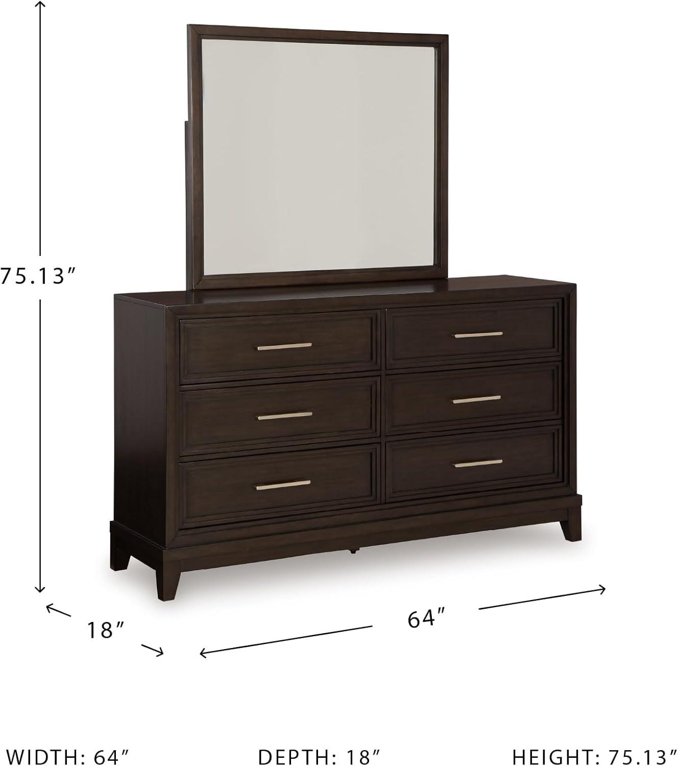 imageSignature Design by Ashley Porter Traditional SmoothGliding 7Drawer Dresser and Mirror with Safety Stop FeltLined Top Drawers and PullOut Tray Dark BrownDark Grayish Brown