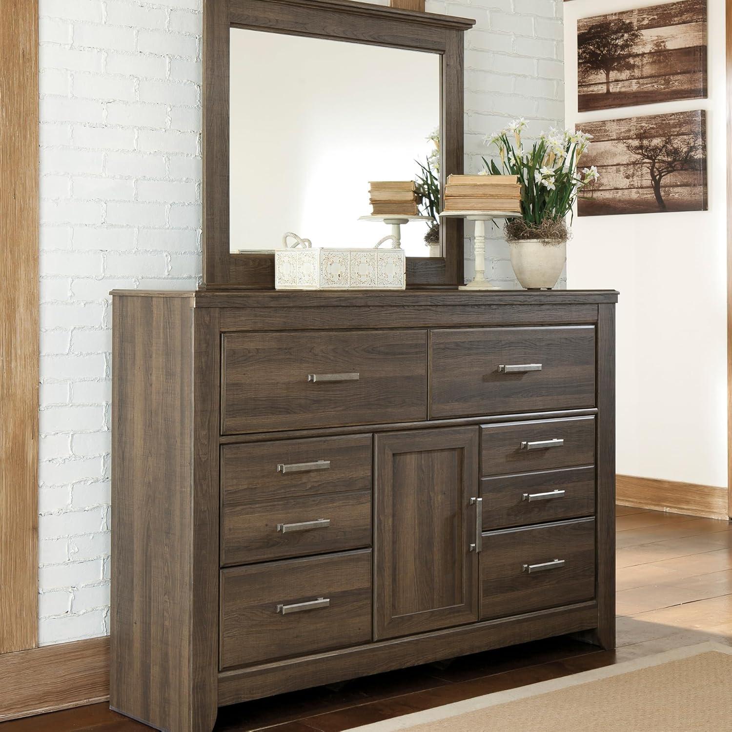 imageSignature Design by Ashley Porter Traditional SmoothGliding 7Drawer Dresser and Mirror with Safety Stop FeltLined Top Drawers and PullOut Tray Dark BrownNatural Brown