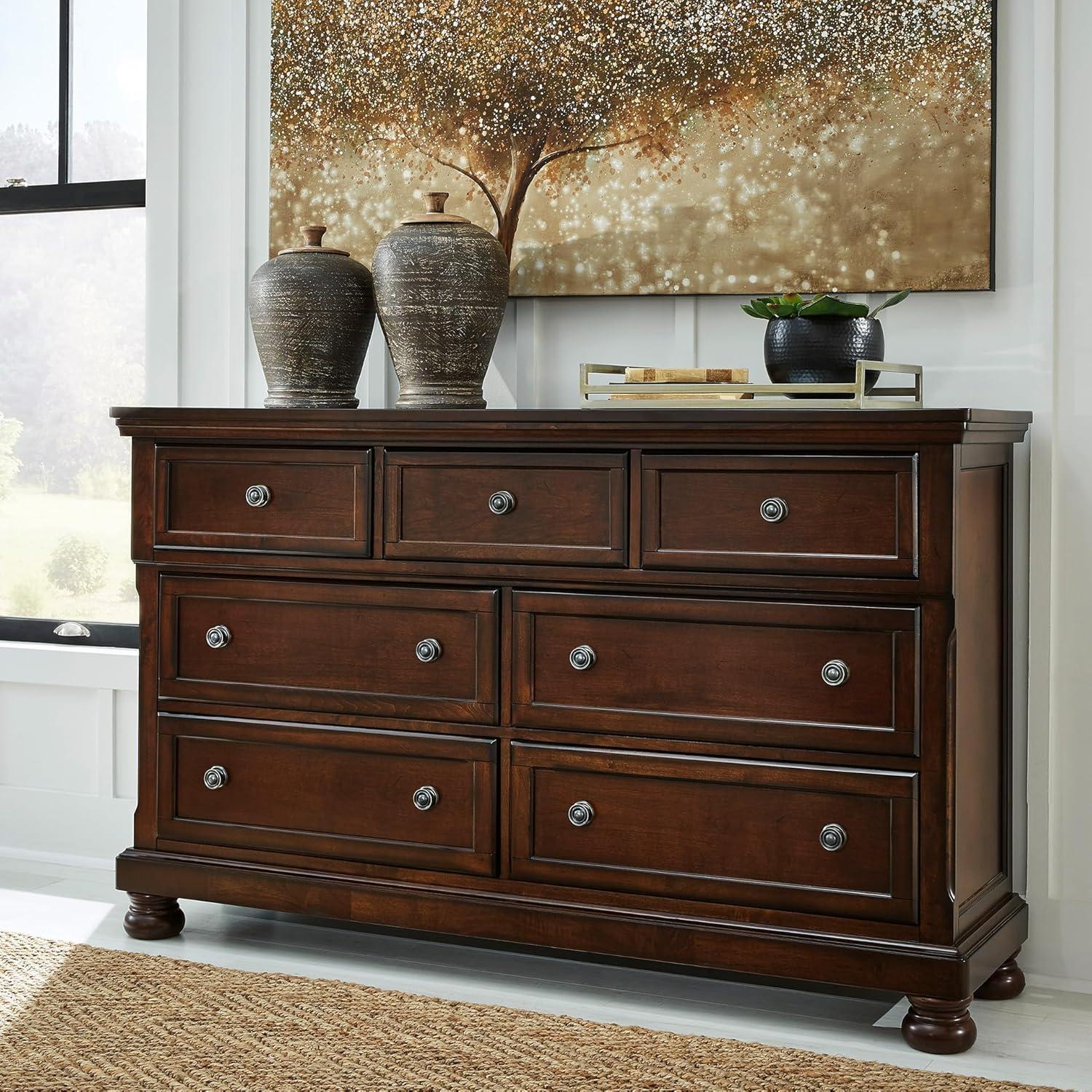 imageSignature Design by Ashley Porter Traditional SmoothGliding 7Drawer Dresser and Mirror with Safety Stop FeltLined Top Drawers and PullOut Tray Dark BrownDark Brown