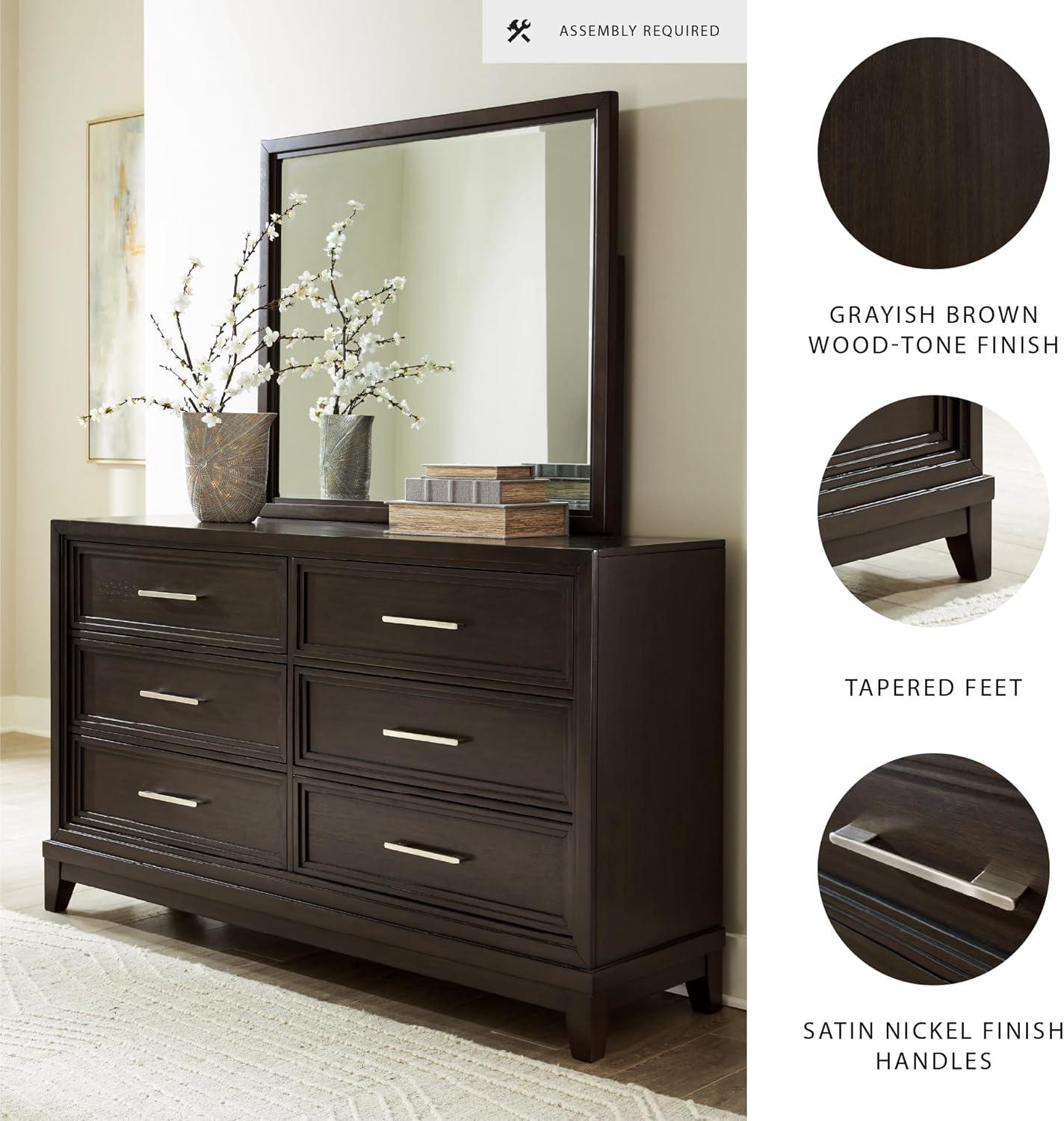 imageSignature Design by Ashley Porter Traditional SmoothGliding 7Drawer Dresser and Mirror with Safety Stop FeltLined Top Drawers and PullOut Tray Dark BrownDark Grayish Brown