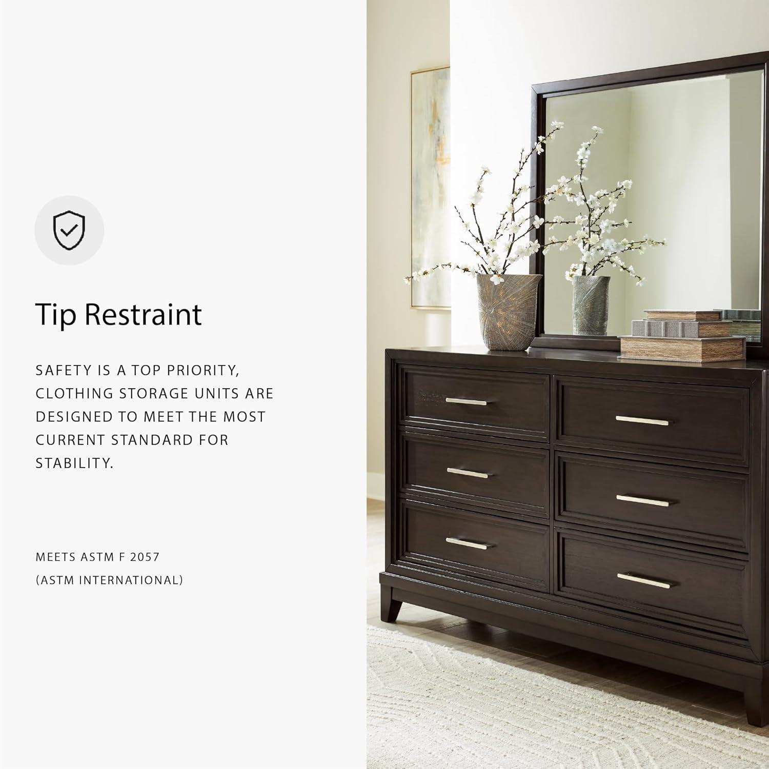 imageSignature Design by Ashley Porter Traditional SmoothGliding 7Drawer Dresser and Mirror with Safety Stop FeltLined Top Drawers and PullOut Tray Dark BrownDark Grayish Brown