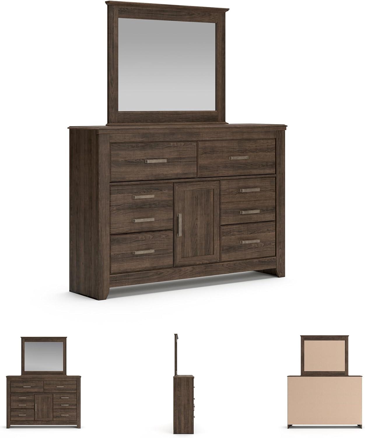 imageSignature Design by Ashley Porter Traditional SmoothGliding 7Drawer Dresser and Mirror with Safety Stop FeltLined Top Drawers and PullOut Tray Dark BrownNatural Brown