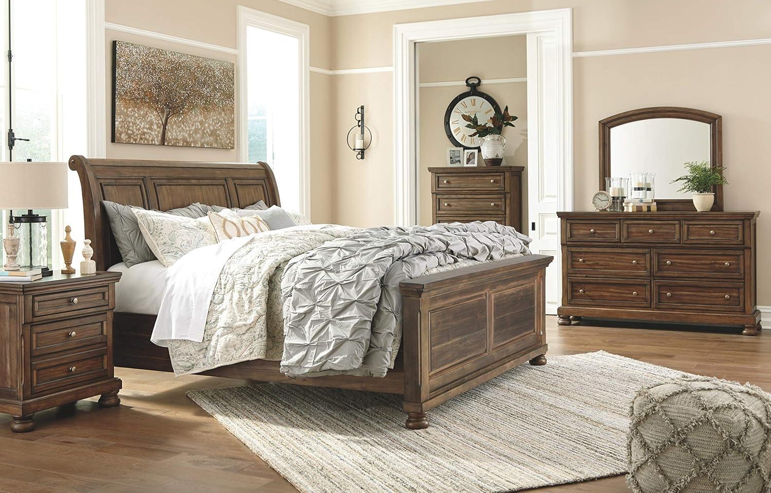 imageSignature Design by Ashley Porter Traditional SmoothGliding 7Drawer Dresser and Mirror with Safety Stop FeltLined Top Drawers and PullOut Tray Dark BrownBrown