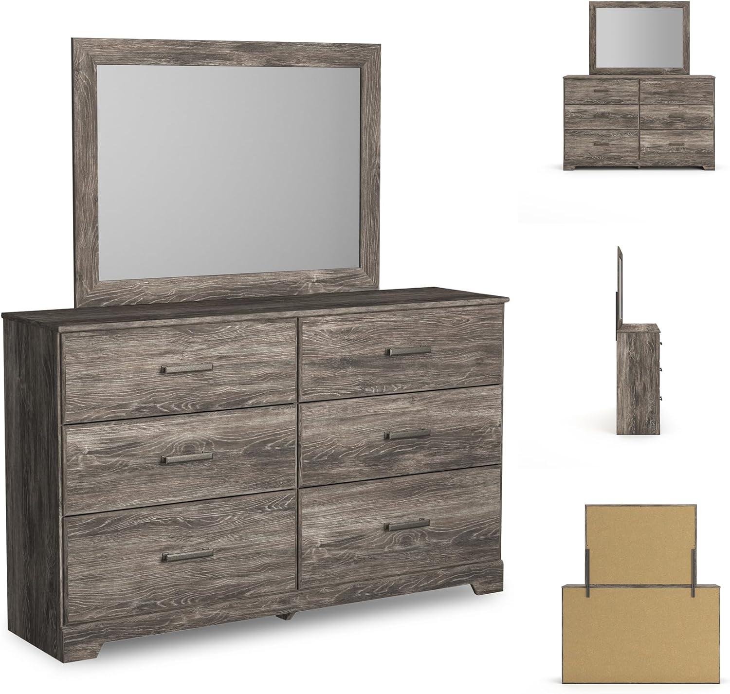 imageSignature Design by Ashley Ralinksi Vintage SmoothGliding 6Drawer Dresser and Mirror with Safety Stop Wood PewterTone Handles Smooth Gliding Drawers GrayGrey