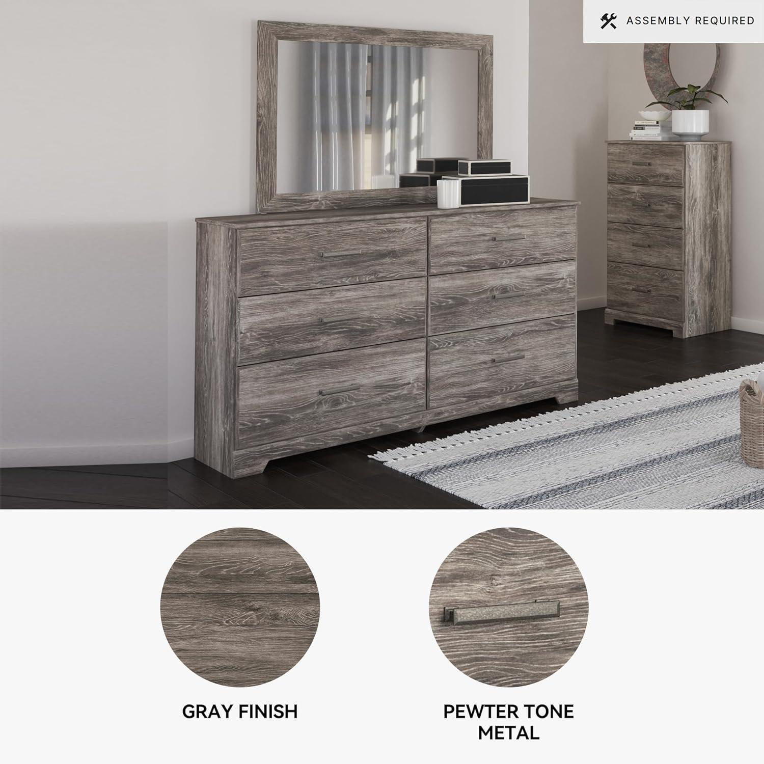 imageSignature Design by Ashley Ralinksi Vintage SmoothGliding 6Drawer Dresser and Mirror with Safety Stop Wood PewterTone Handles Smooth Gliding Drawers GrayGrey
