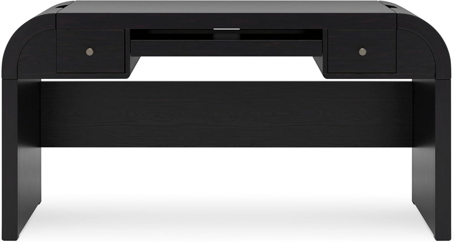 imageSignature Design by Ashley Rowanbeck Contemporary 2Drawer 60quot Home Office Desk with PullOut Keyboard Tray Cord Management USB Charging Ports and 2 Utility Bins Black