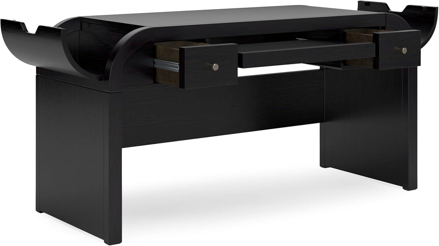 imageSignature Design by Ashley Rowanbeck Contemporary 2Drawer 60quot Home Office Desk with PullOut Keyboard Tray Cord Management USB Charging Ports and 2 Utility Bins Black