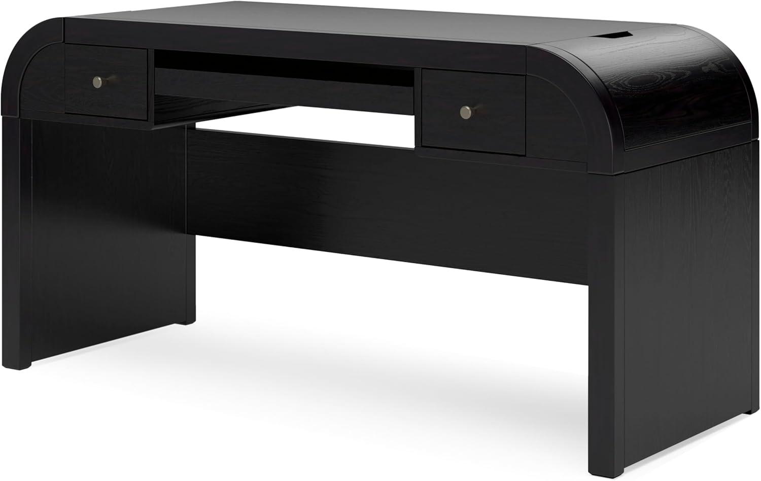 imageSignature Design by Ashley Rowanbeck Contemporary 2Drawer 60quot Home Office Desk with PullOut Keyboard Tray Cord Management USB Charging Ports and 2 Utility Bins Black