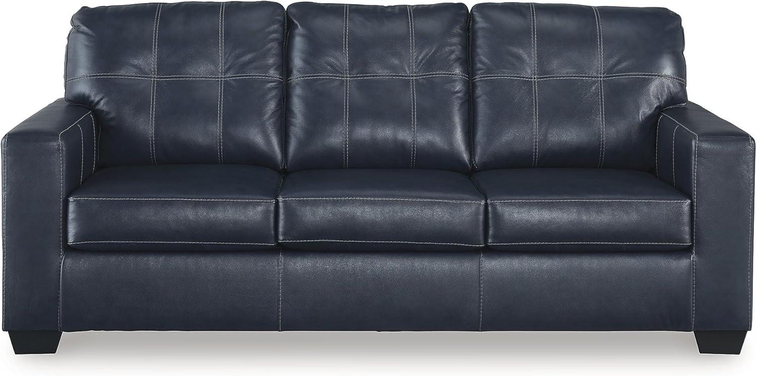 imageSignature Design by Ashley Santorine Classic Leather Match Tufted Sofa Sleeper with BiFold Memory Foam Mattress Queen Dark BrownBlue
