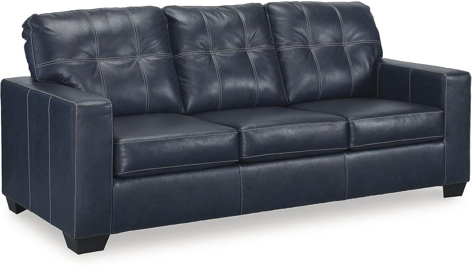 imageSignature Design by Ashley Santorine Classic Leather Match Tufted Sofa Sleeper with BiFold Memory Foam Mattress Queen Dark BrownBlue
