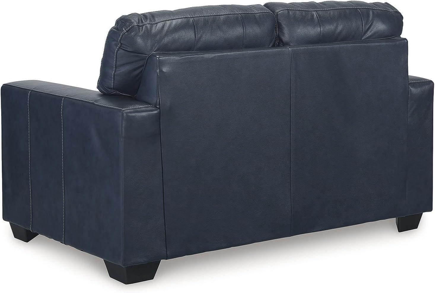 imageSignature Design by Ashley Santorine Classic Leather Match Tufted Sofa Sleeper with BiFold Memory Foam Mattress Queen Dark BrownBlue