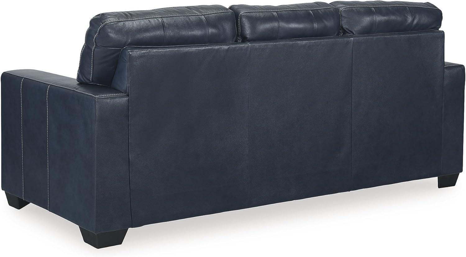 imageSignature Design by Ashley Santorine Classic Leather Match Tufted Sofa Sleeper with BiFold Memory Foam Mattress Queen Dark BrownBlue