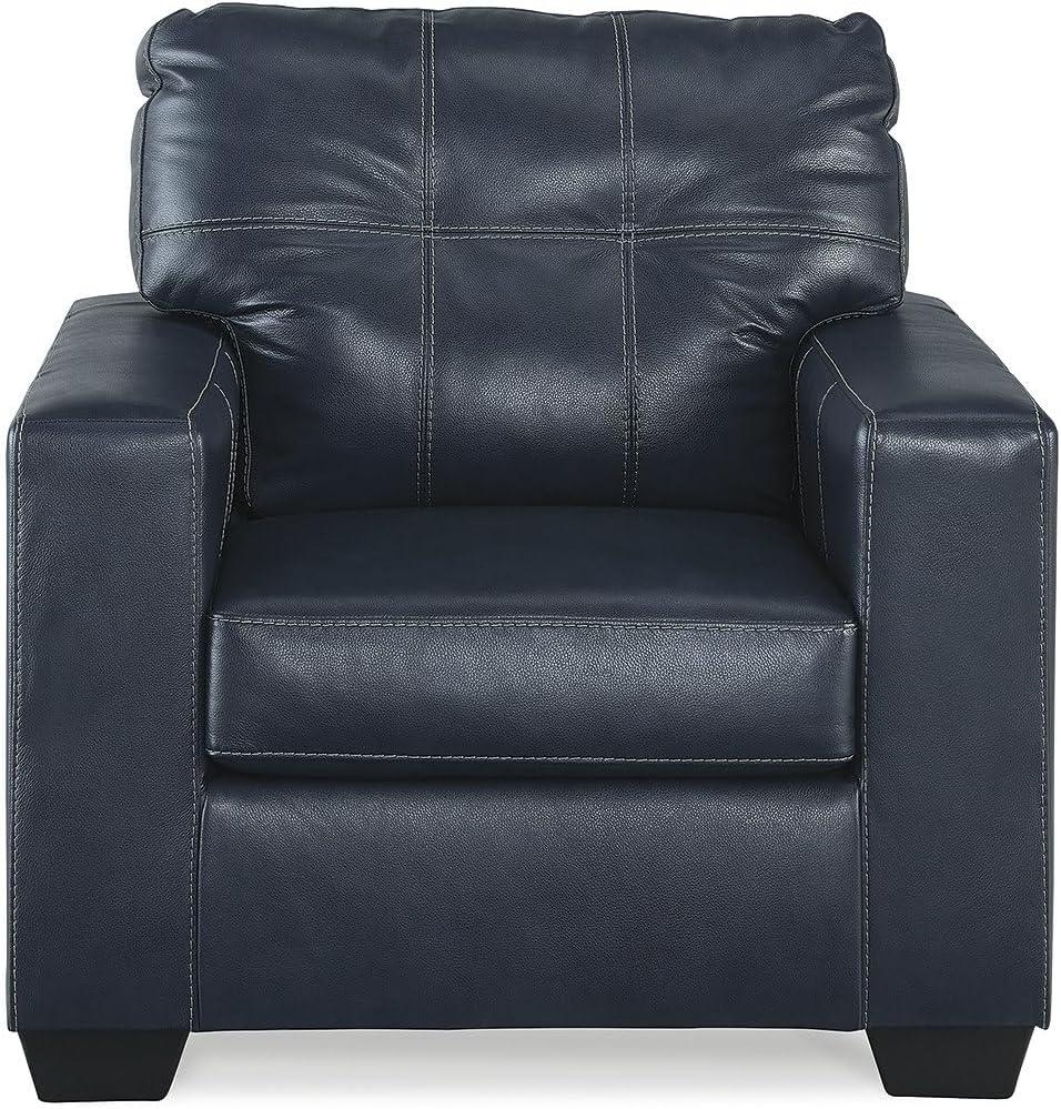 imageSignature Design by Ashley Santorine Classic Leather Match Tufted Sofa Sleeper with BiFold Memory Foam Mattress Queen Dark BrownBlue