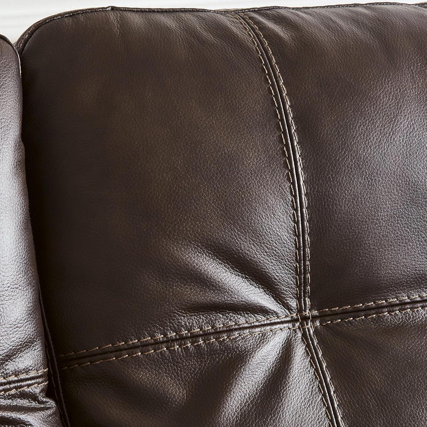 imageSignature Design by Ashley Santorine Classic Leather Match Tufted Sofa Sleeper with BiFold Memory Foam Mattress Queen Dark BrownDark Brown