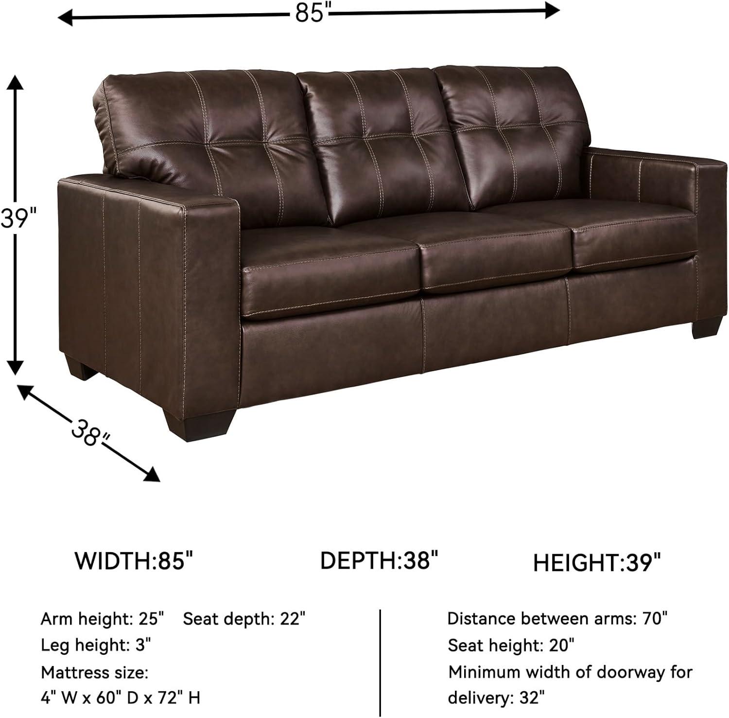 imageSignature Design by Ashley Santorine Classic Leather Match Tufted Sofa Sleeper with BiFold Memory Foam Mattress Queen Dark BrownDark Brown