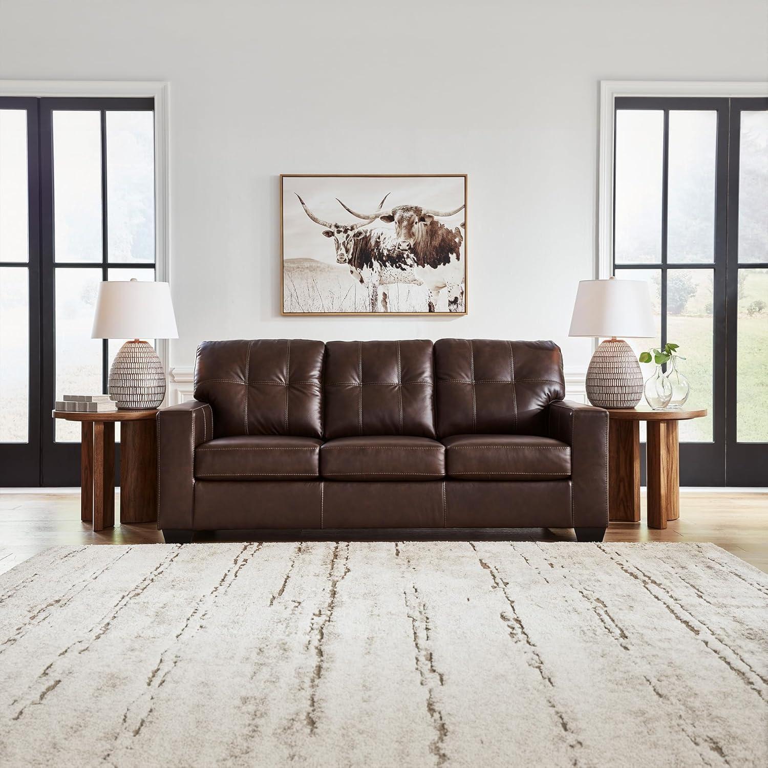 imageSignature Design by Ashley Santorine Classic Leather Match Tufted Sofa Sleeper with BiFold Memory Foam Mattress Queen Dark BrownDark Brown