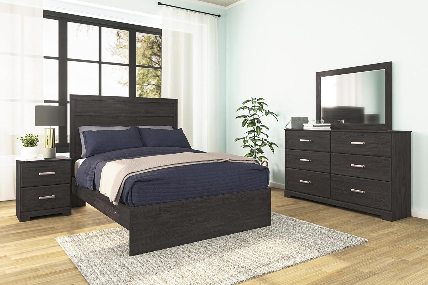 imageSignature Design by Ashley Stelsie Vintage SmoothGliding 6Drawer Dresser and Mirror with Safety Stop WhiteCharcoal