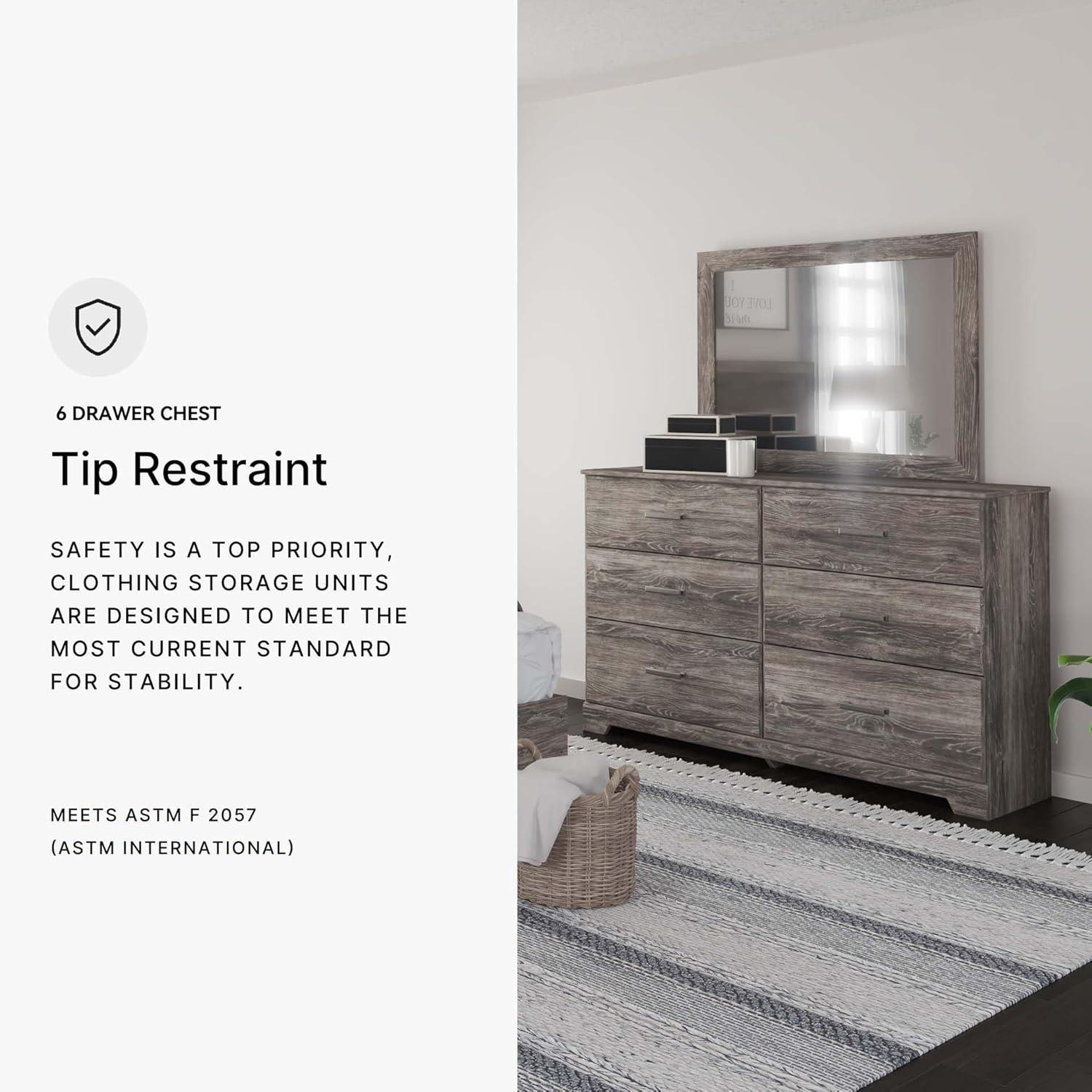 imageSignature Design by Ashley Stelsie Vintage SmoothGliding 6Drawer Dresser and Mirror with Safety Stop WhiteGrey