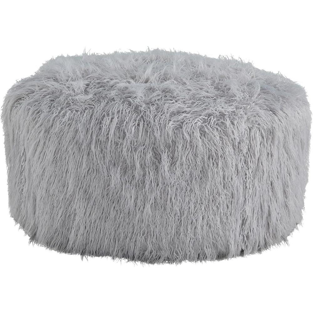 imageSignature Design by Ashley Galice Casual Faux Fur Oversized Accent Ottoman WhiteLight Gray
