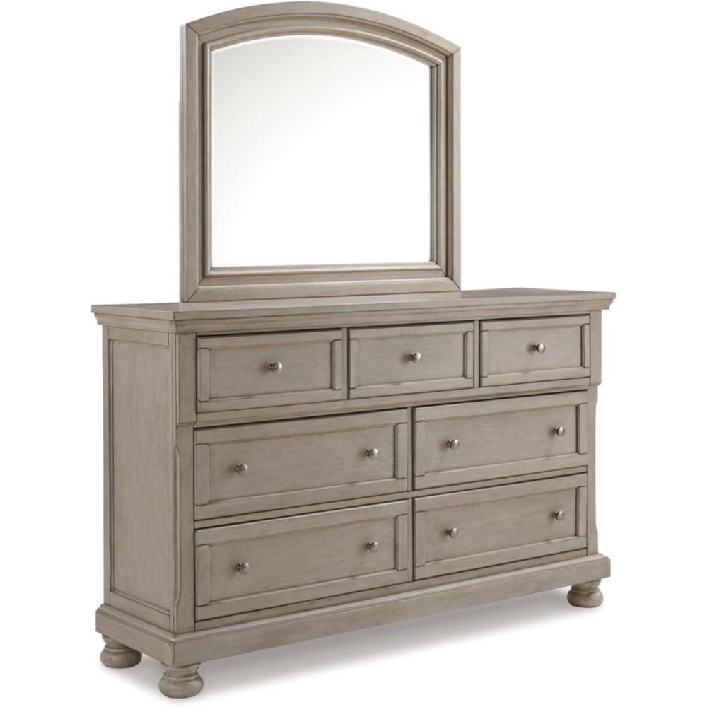 imageSignature Design by Ashley Lettner Traditional SmoothGliding 7Drawer Dresser and Mirror with Safety Stop FeltLined Top Drawers and PullOut Tray Light Gray