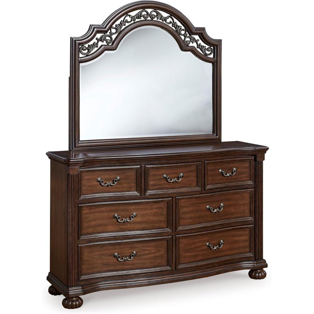 imageSignature Design by Ashley Porter Traditional SmoothGliding 7Drawer Dresser and Mirror with Safety Stop FeltLined Top Drawers and PullOut Tray Dark BrownBrown