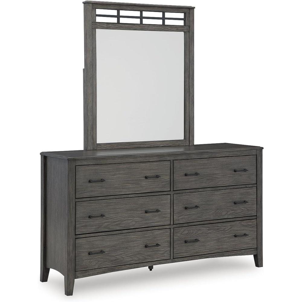 imageSignature Design by Ashley Porter Traditional SmoothGliding 7Drawer Dresser and Mirror with Safety Stop FeltLined Top Drawers and PullOut Tray Dark BrownGrayish Brown