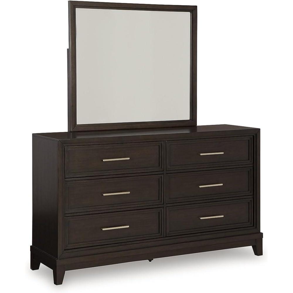 imageSignature Design by Ashley Porter Traditional SmoothGliding 7Drawer Dresser and Mirror with Safety Stop FeltLined Top Drawers and PullOut Tray Dark BrownDark Grayish Brown