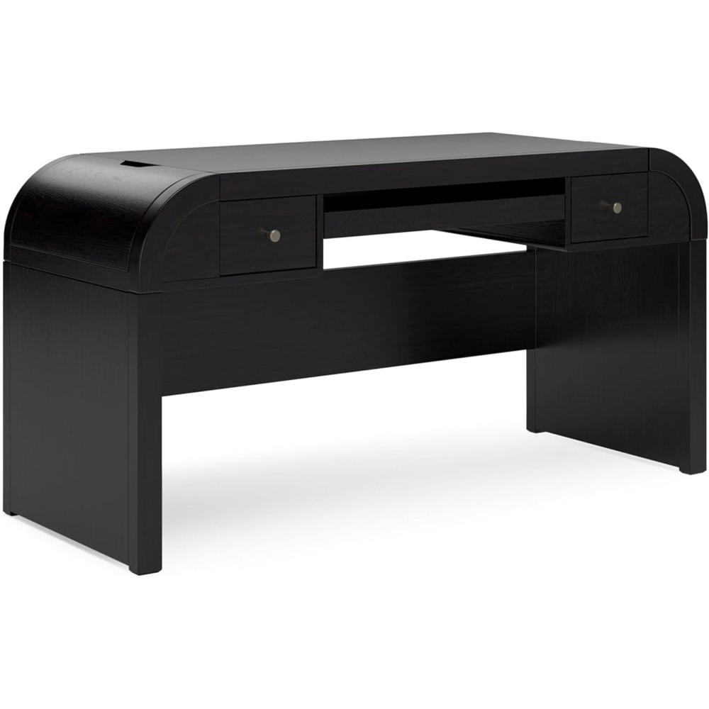 imageSignature Design by Ashley Rowanbeck Contemporary 2Drawer 60quot Home Office Desk with PullOut Keyboard Tray Cord Management USB Charging Ports and 2 Utility Bins Black