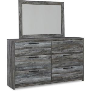 Signature Design by Ashley Baystorm Urban Smooth-Gliding 6-Drawer Dresser and Mirror with Safety Stop, Gray
