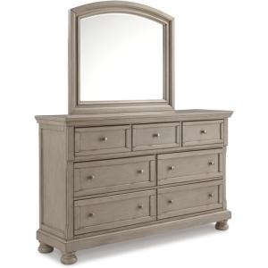 Signature Design by Ashley Lettner Traditional Smooth-Gliding 7-Drawer Dresser and Mirror with Safety Stop, Felt-Lined Top Drawers and Pull-Out Tray, Light Gray
