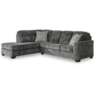 Signature Design by Ashley Lonoke Casual Left-Arm Facing 2-Piece Sectional with Chaise, Loose Seat Cushions, Throw Pillows Included, Gray(Gunmetal)