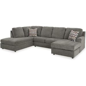 Signature Design by Ashley O’Phannon Casual Left-Arm Facing Herringbone Chenille 2-Piece Sectional with Chaise, Loose Seat Cushions and 2 Throw Pillows, Gray(Grey)