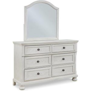 Signature Design by Ashley Porter Traditional Smooth-Gliding 7-Drawer Dresser and Mirror with Safety Stop, Felt-Lined Top Drawers and Pull-Out Tray, Dark Brown(Whitewash)