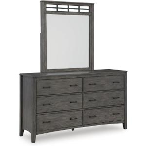 Signature Design by Ashley Porter Traditional Smooth-Gliding 7-Drawer Dresser and Mirror with Safety Stop, Felt-Lined Top Drawers and Pull-Out Tray, Dark Brown(Grayish Brown)