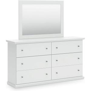 Signature Design by Ashley Porter Traditional Smooth-Gliding 7-Drawer Dresser and Mirror with Safety Stop, Felt-Lined Top Drawers and Pull-Out Tray, Dark Brown(White)