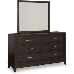 Signature Design by Ashley Porter Traditional Smooth-Gliding 7-Drawer Dresser and Mirror with Safety Stop, Felt-Lined Top Drawers and Pull-Out Tray, Dark Brown(Dark Grayish Brown)