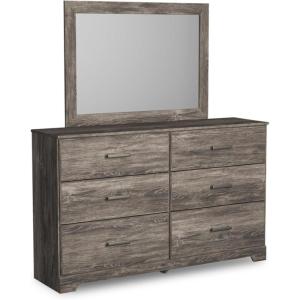 Signature Design by Ashley Ralinksi Vintage Smooth-Gliding 6-Drawer Dresser and Mirror with Safety Stop, Wood, Pewter-Tone Handles, Smooth Gliding Drawers, Gray(Grey)