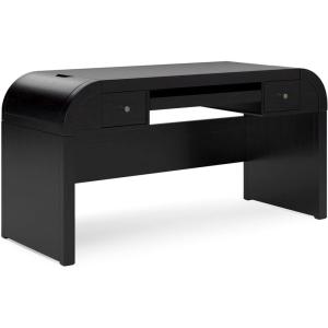 Signature Design by Ashley Rowanbeck Contemporary 2-Drawer 60″ Home Office Desk with Pull-Out Keyboard Tray, Cord Management, USB Charging Ports and 2 Utility Bins, Black