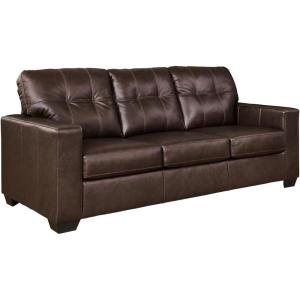 Signature Design by Ashley Santorine Classic Leather Match Tufted Sofa Sleeper with Bi-Fold Memory Foam Mattress, Queen, Dark Brown(Dark Brown)