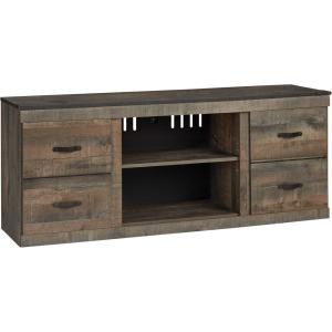 Signature Design by Ashley Trinell Vintage Large TV Stand up to 60″ with 3 Adjustable Shelves and Fireplace Option, Dark Brown