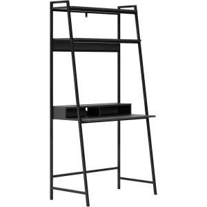 Signature Design by Ashley Yarlow Modern Home Office Writing Desk with Shelf, Black(Bookcase)