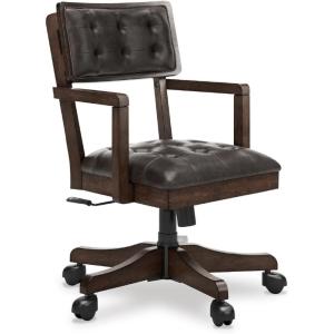 Signature Design by Ashley Breckington Contemporary Faux Leather Tufted Home Office Desk Chair with Adjustable Height and Casters, Solid Wood, 28.75″ W x 28.75″ D x 38″ H, Dark Brown