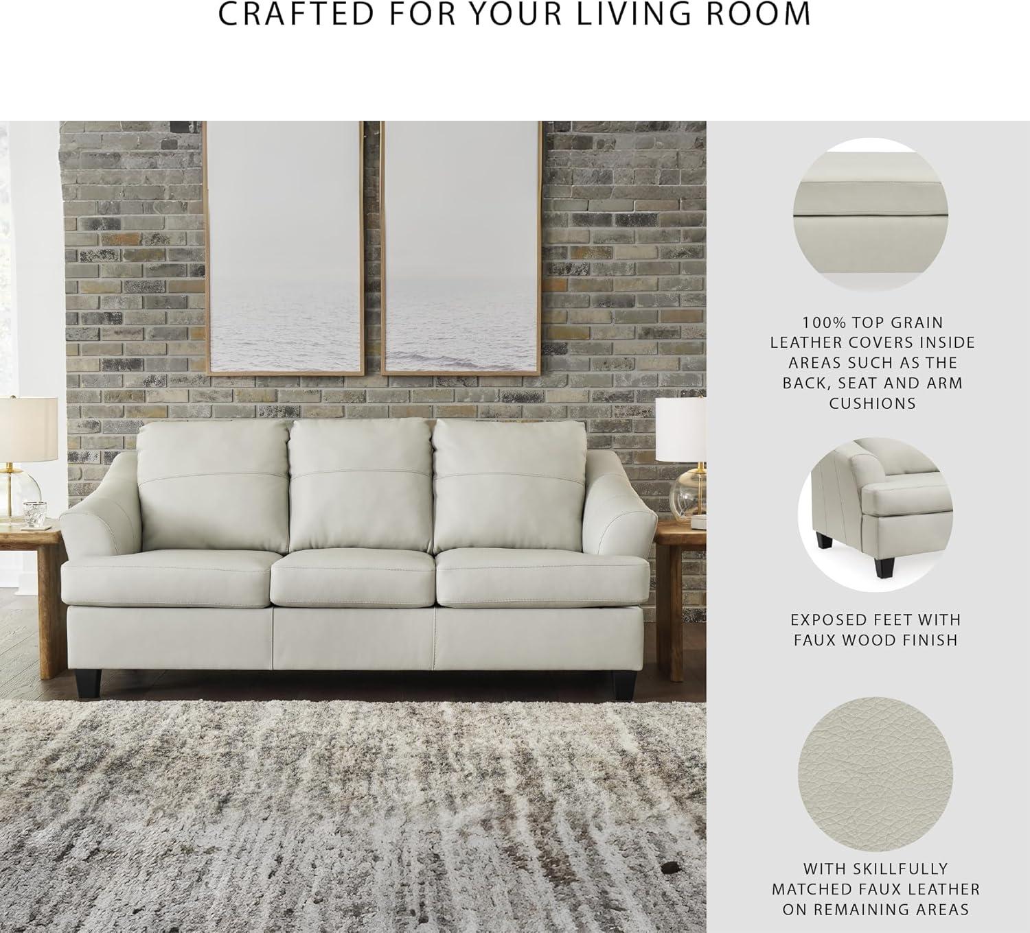imageSignature Design by Ashley Genoa Modern 2in1 Leather Match Sofa Sleeper with Folding Gel Memory Foam Mattress Queen WhiteWhite