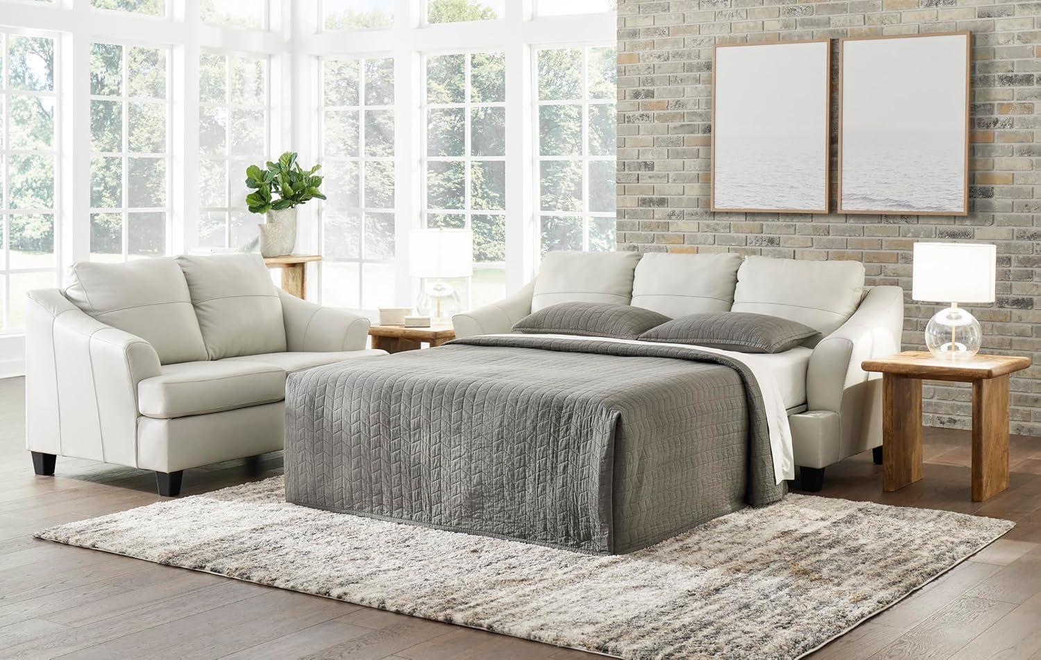 imageSignature Design by Ashley Genoa Modern 2in1 Leather Match Sofa Sleeper with Folding Gel Memory Foam Mattress Queen WhiteWhite