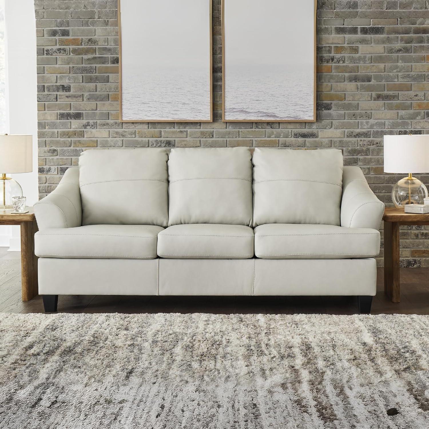 imageSignature Design by Ashley Genoa Modern 2in1 Leather Match Sofa Sleeper with Folding Gel Memory Foam Mattress Queen WhiteWhite