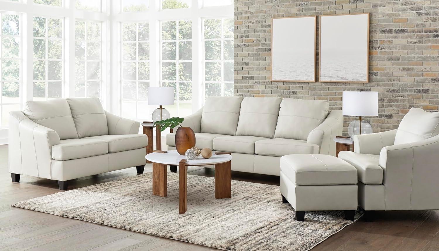 imageSignature Design by Ashley Genoa Modern 2in1 Leather Match Sofa Sleeper with Folding Gel Memory Foam Mattress Queen WhiteWhite